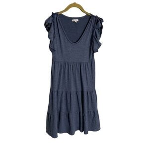Max Studio Blue Scoop Neck Tiered Minimalistic Dress Ruffle Sleeve Small